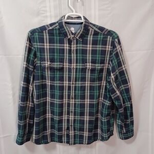 Ocean & Coast Button Down Mens XL Blue Green Plaid Long Sleeve Cotton Shirt